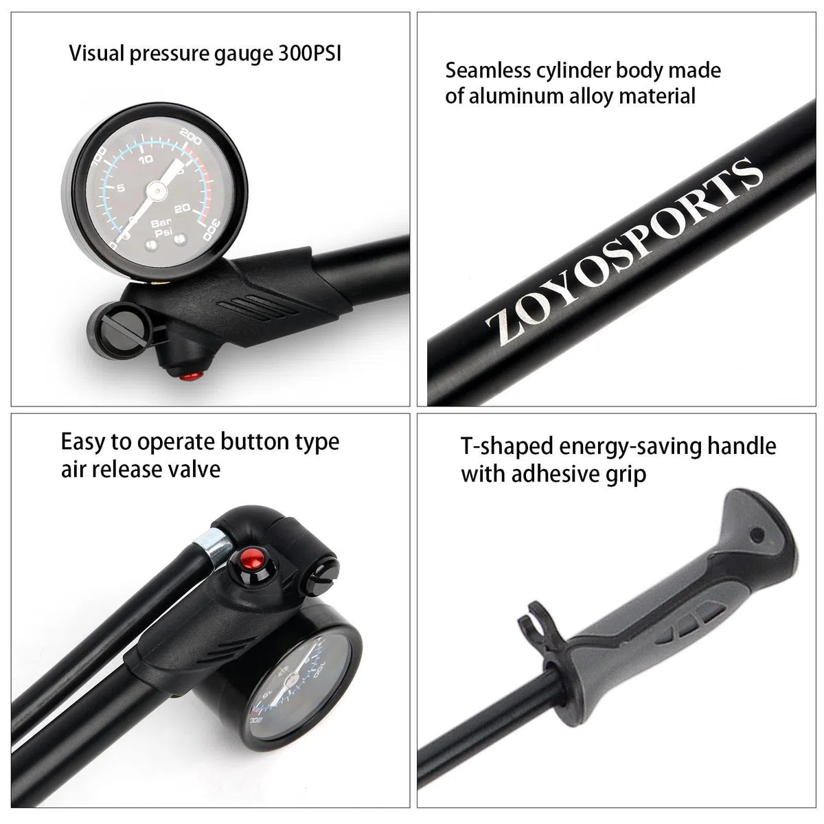 Pompe à air pour Fourche de Montagne | Gonfleur de Choc | Pompe à vélo de précision 300 PSI avec jauge intégrée et Valve de Purge pour des promenades en Douceur | Outil de réparation de Voyage idéal