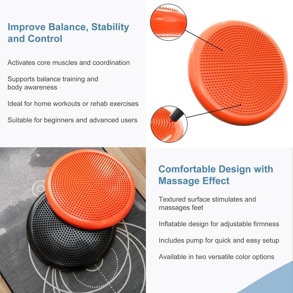 EmpireAthletics Coussin d'équilibre en ORANGE - Pour la rééducation à la maison et plus encore - Coussin de siège de fitness avec picots(boutons)