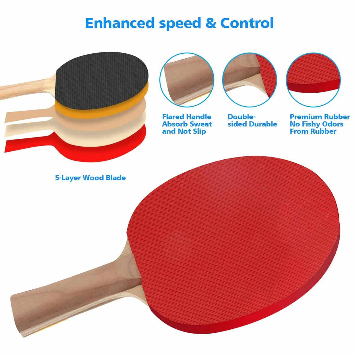 FBSPORT Ensemble de Tennis de Table Professionnel 2 Raquettes + Filet rétractable + 6 balles + 6 balles de Tennis de Table + 1 Sac de Transport pour Enfants, familles et Professionnels