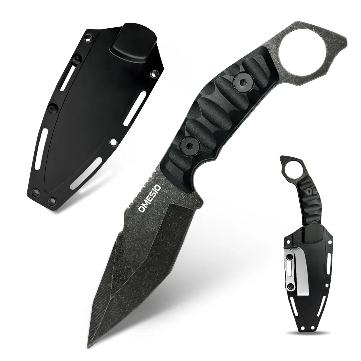 Omesio Couteau Ceinture | Couteau d'extérieur Full Tang en Acier 420 (HRC 56-58) | Lame Fixe de 10,5 cm pour Survie, Camping et Randonnée |Manche en ABS | Fourreau Inclus