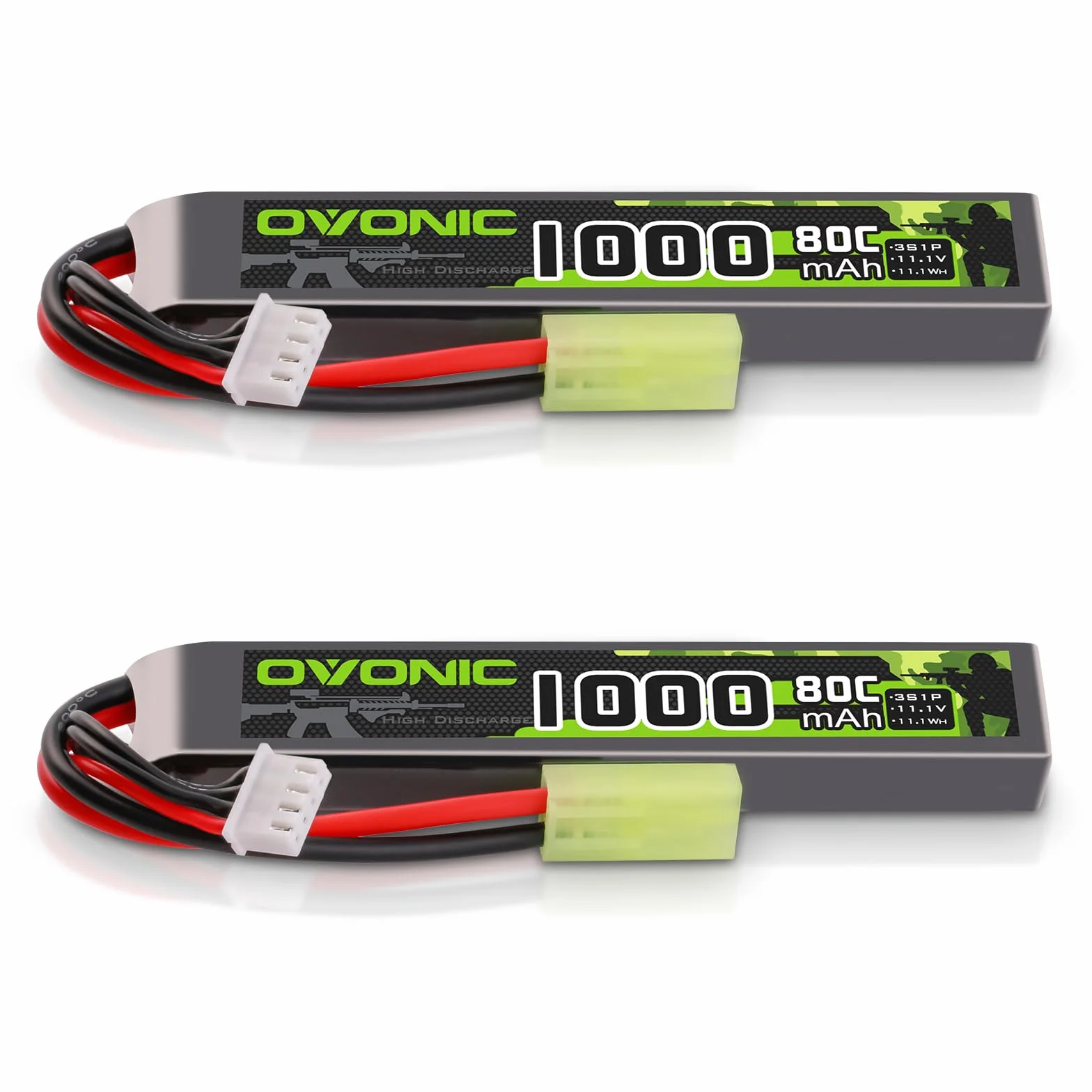 OVONIC 3S Lipo Lot de 2 batteries Lipo 11,1 V 80 C 1000 mAh avec mini connecteur TMY pour Airsoft Guns