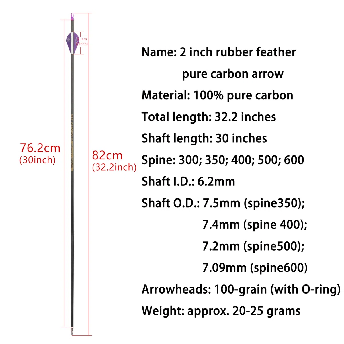 Générique Bogenschießen 100% Pure Carbon Pfeile 32 Zoll Jagd Ziel Praxis Pfeile Spine 300 350 400 500 600 Schießpfeil für Recurvebogen Compoundbogen Langbogen