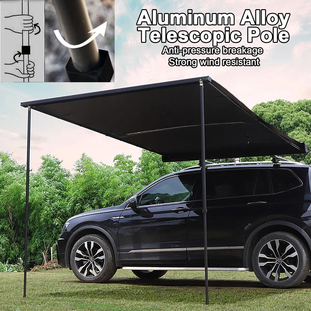 Auvent pour Van Auvent de Voiture Polyvalent, Pare-Soleil Extractible pour Galerie de Toit, Auvent Latéral Rétractable en PU de 5 000 mm avec Sac de Rangement, pour SUV/Camion/Van (Size : 200x