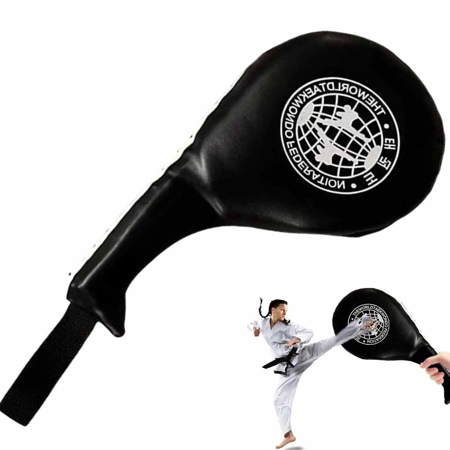 TMRBBesty Raquette Taekwondo, Coussinets de Frappe pour Taekwondo, Kickboxing Karate Kicking Target, Design à Double Couche, Noir, Polyuréthane