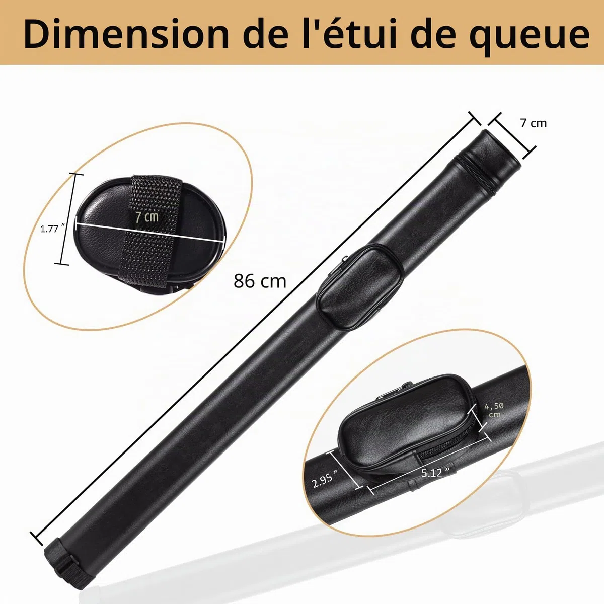 Mallette de queue de billard, 2 trous avec poche extérieure et sangle réglable, 1 boîte rigide pour baguettes de billard