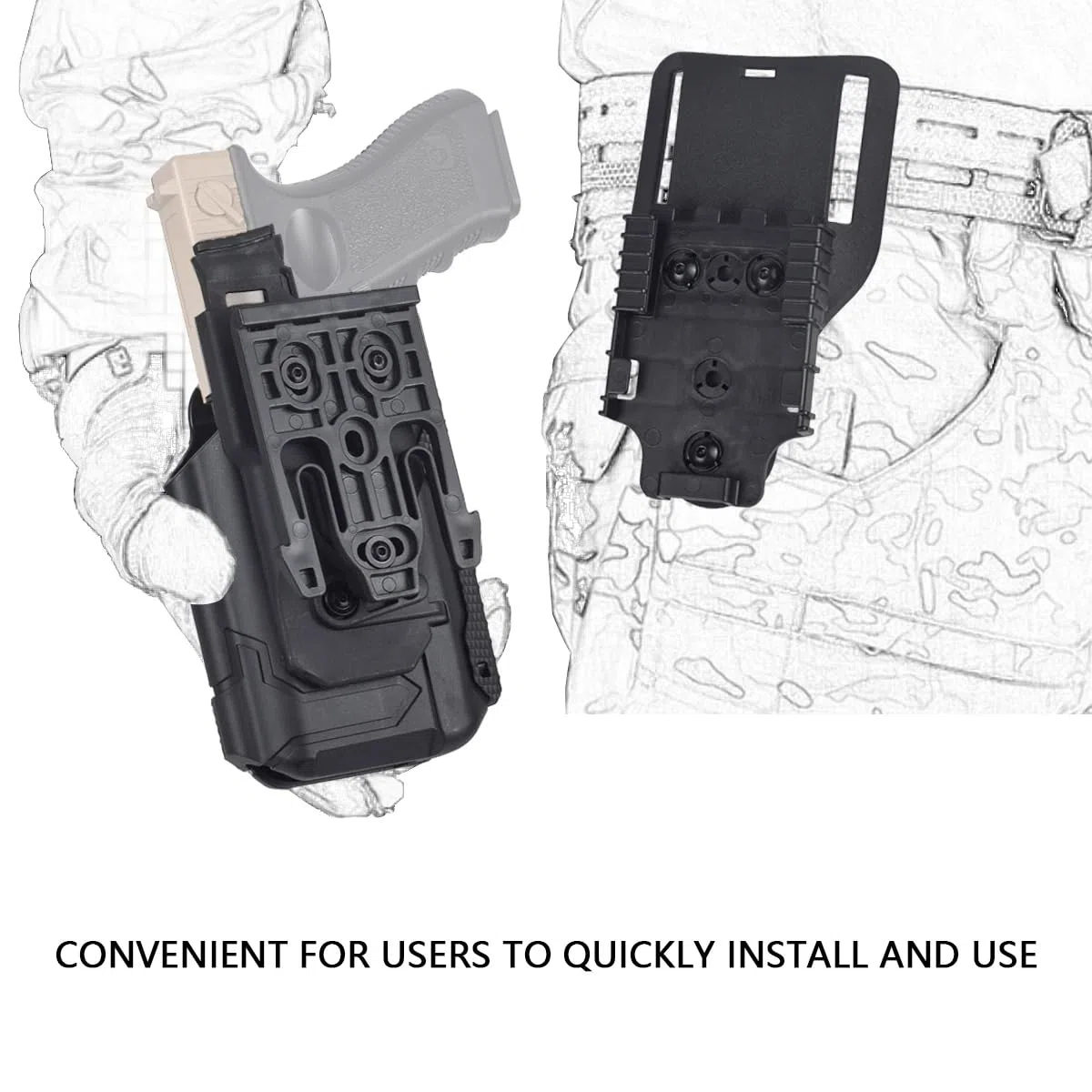 Peminkoo Holster Tactique pour Pistolet Airsoft droitier G1ock 17 19 SIG P226 P320 Holsters QLS System Ceinture pour Pistolet avec Lampe de Poche X300
