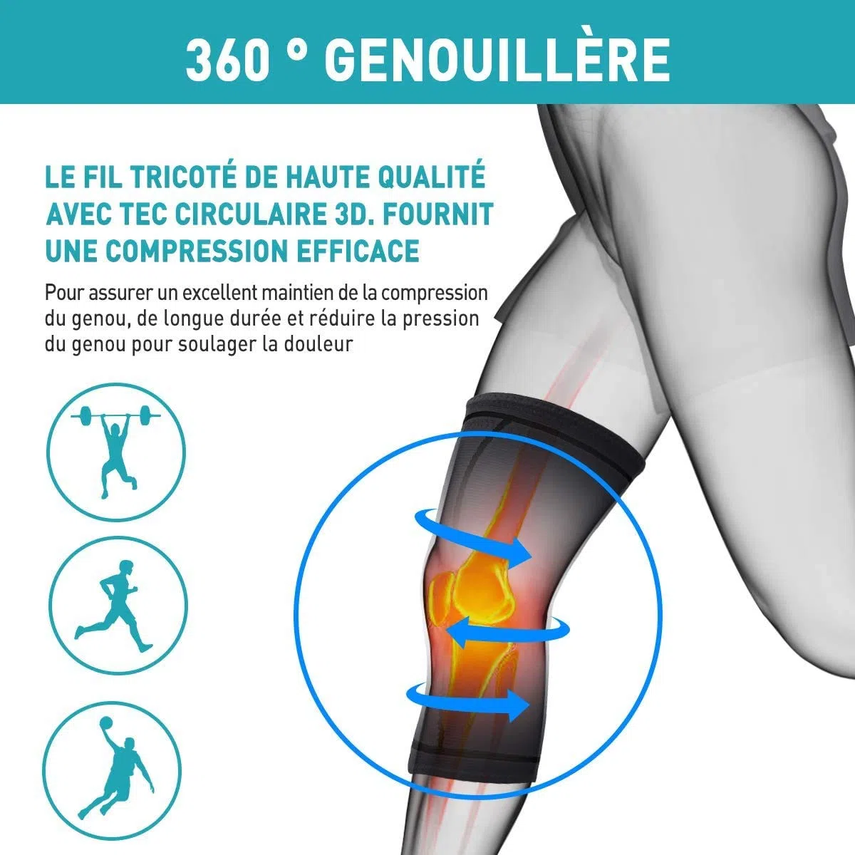 Set de 2 Genouillères Sport Rotulienne et ligamentaire. Genouillère de maintien. Respirante et antidérapant. Jambe gauche et droite. Pour course à pied/Crossfit/Cyclisme/etc. (Bleue, M)
