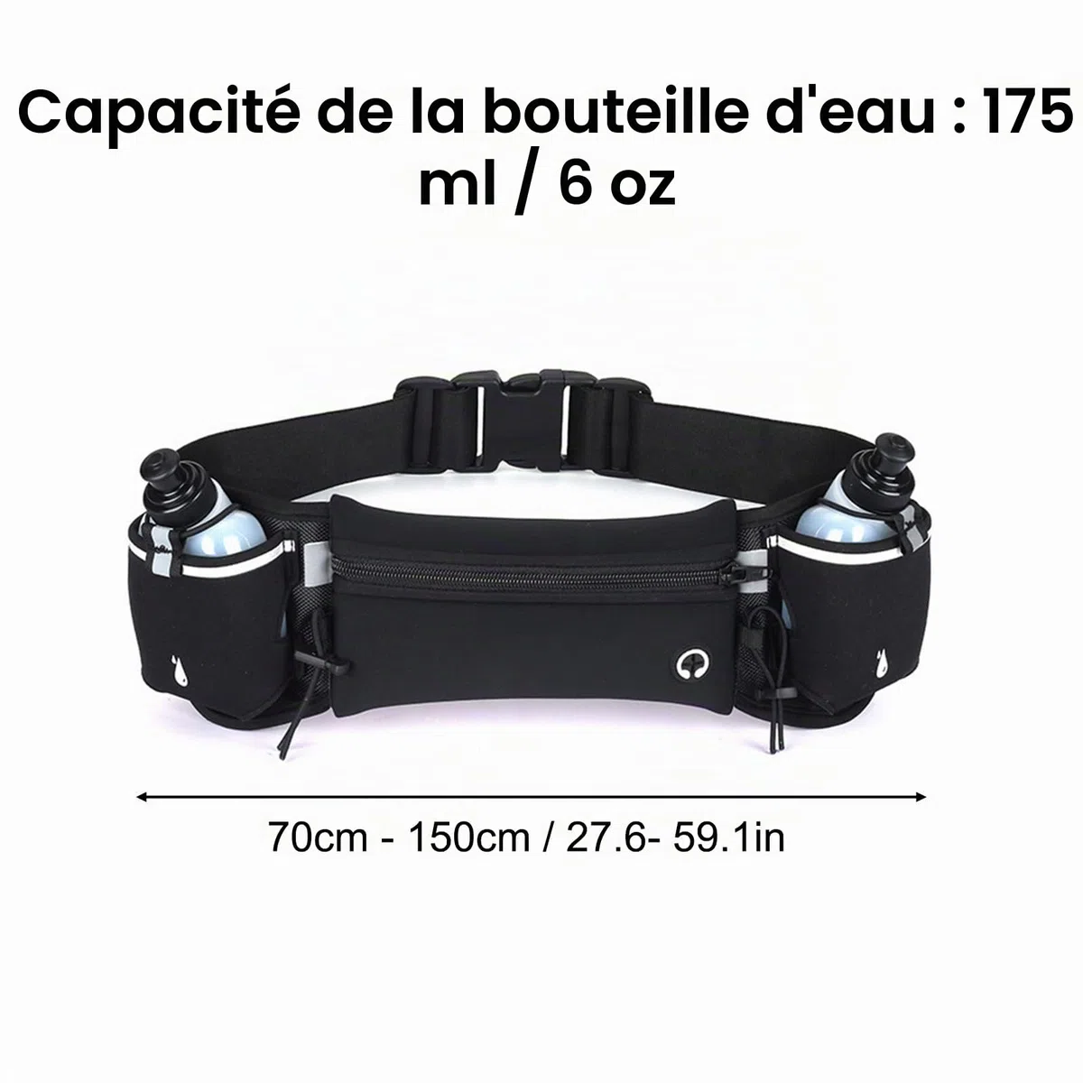 Ceinture de Course à Pied, Pochette Étanche pour Téléphone Portable, Ceinture Running Réfléchissante avec Bouteille d'eau pour Le Jogging et Les Activités de Plein Air, Noir