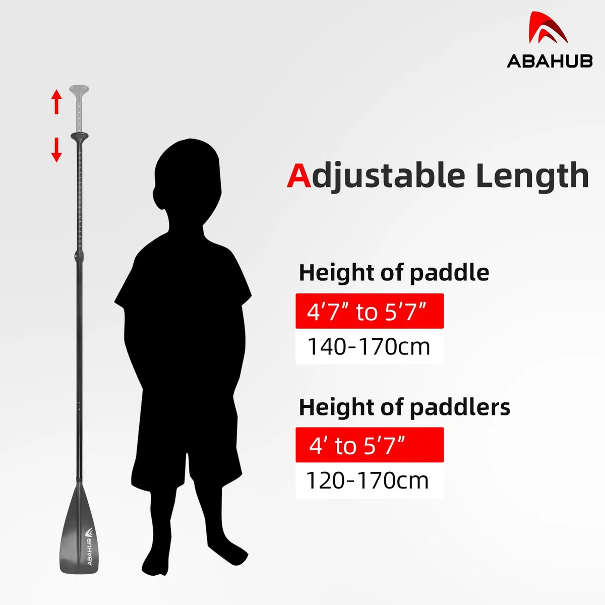 Abahub Sup Paddle Enfants Aluminium 140-178cm Réglable Stand Up Paddle pour Paddleboard, Tige Enduite D’Alliage D’Aluminium Plastique Nylon Lame Gris/Turquoise