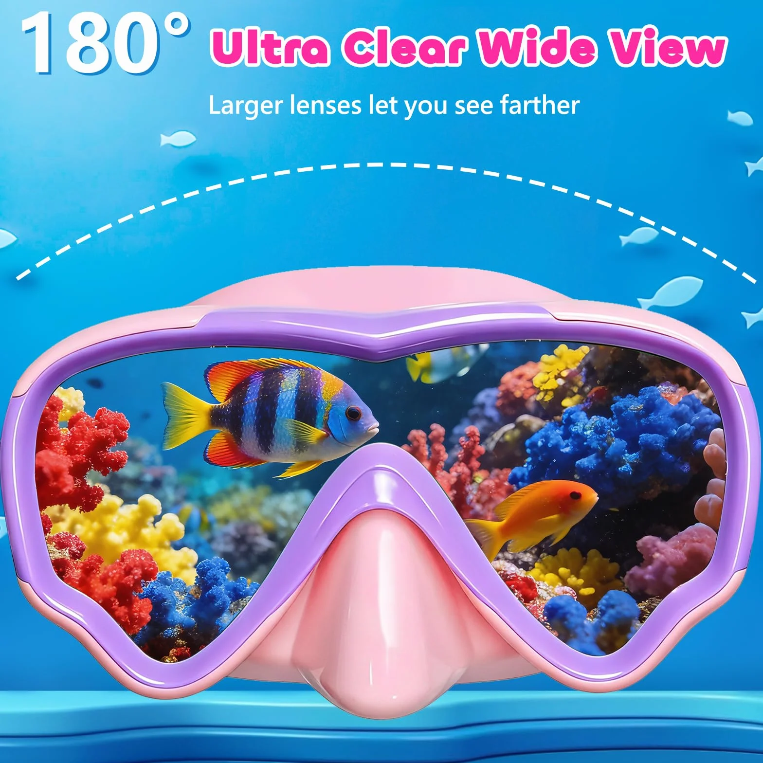 Lunette de Piscine Enfant avec Protection UV et Sangle en Tissu Doux, MOMUSE Masque de Plongée Enfant avec Couvercle de Nez 3D, Lunettes de Natation pour Garçons et Filles de 4 à 14 Ans