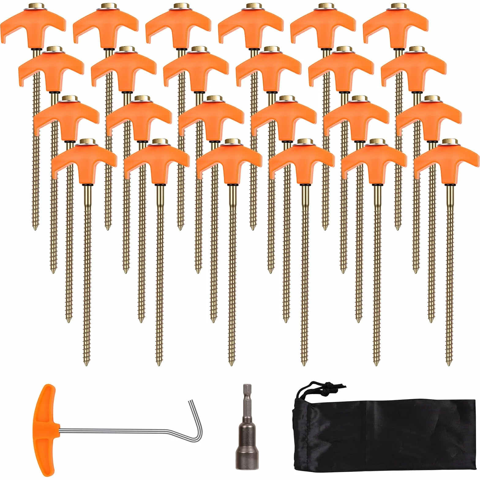 Piquet de Tente a Visser, 24 Pièces Sardine a Visser, Sardines de Fixation 20 cm, Piquet Ancrage avec Filetage, Piquets de Tente à Visser, pour Camping Extérieur Pique-Nique Randonnée Pêche