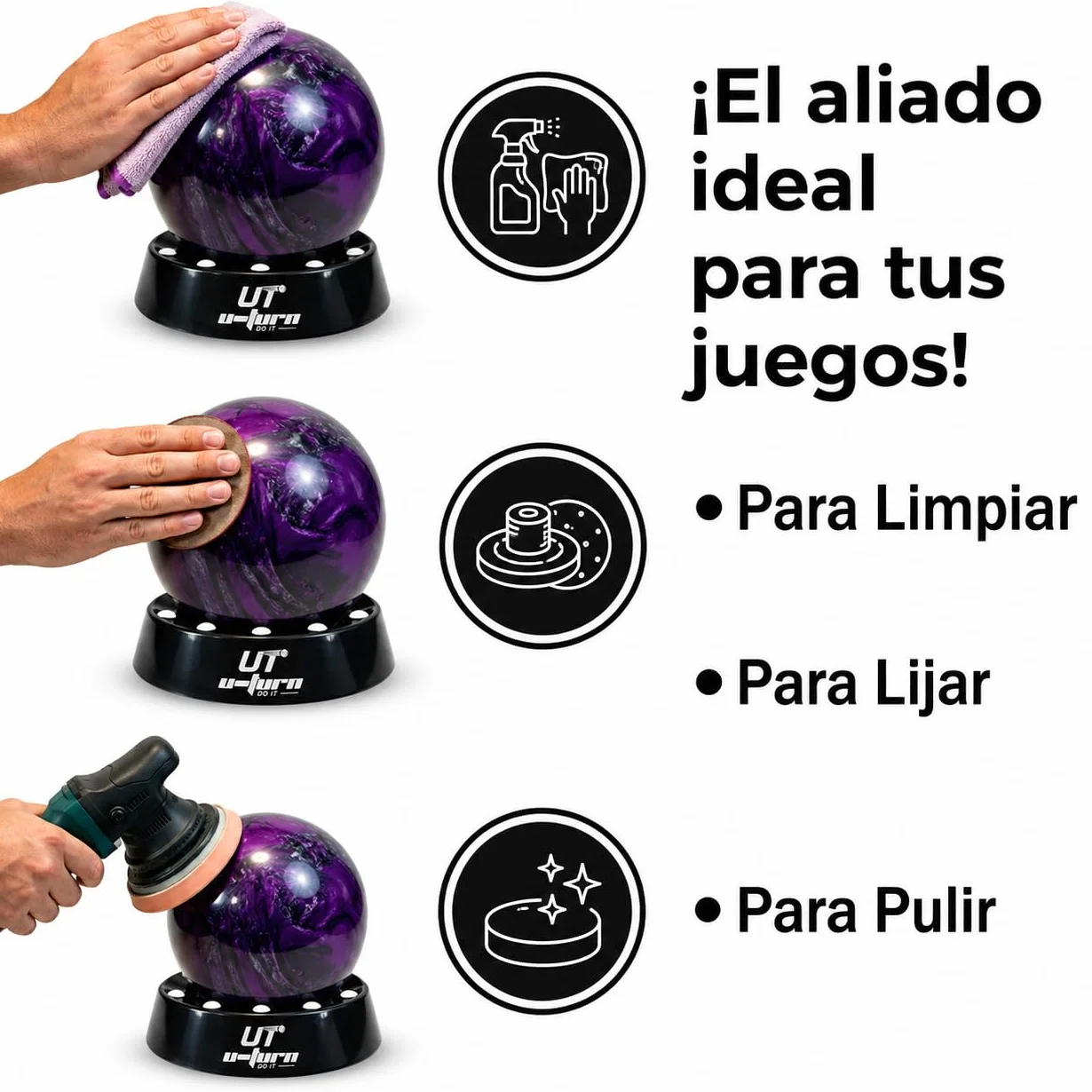 Genérico Base rotative pour bowling, accessoires de Bowling, boules, entretien, nettoyage, polissage, ponçage, Bowling Ball Spinner, support, coupe, exposition. * U-Turn Sport (jaune)