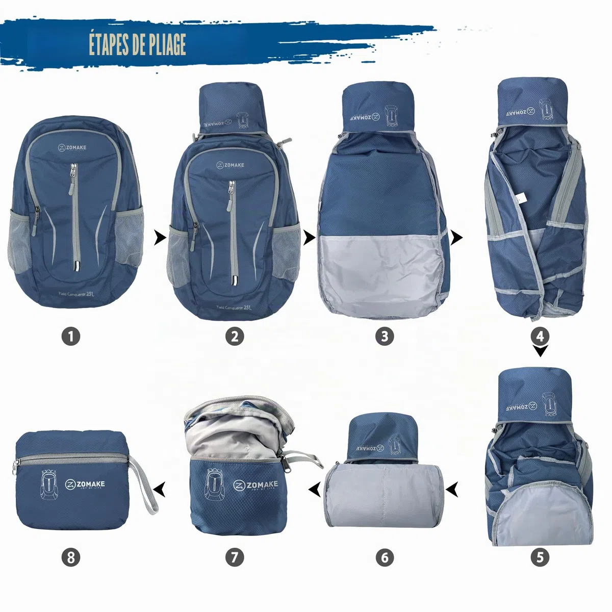 ZOMAKE Sac a Dos Pliable Ultra Léger - Sac à Dos Pliable De Randonnée Petit Packable Daypack 25L pour Femme Homme Sports Et Plein Air