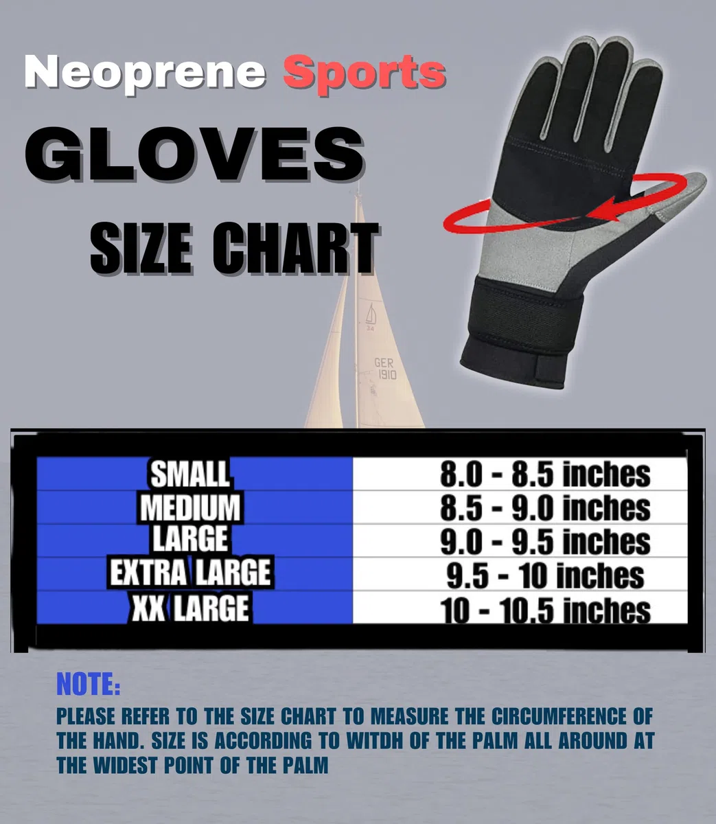 Gants de sport en néoprène - Pour voile, bateau, yachting - Avec paume Amara solide et antidérapante - Pour bateau, kayak, canoë, tous les sports nautiques, VTT, cyclisme - S-XXL