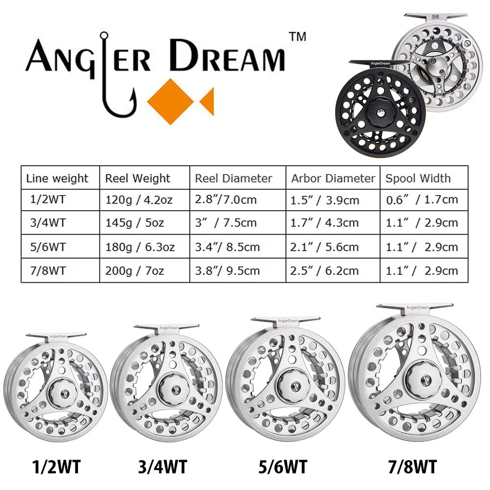 AnglerDream Moulinet de pêche à la Mouche 1, 2, 3, 4, 5, 6, 7, 8WT avec Ensemble de Ligne de pêche à la Mouche en Aluminium (Jaune Fluo, Moulinet à Mouche 3/4WT avec Combo de Ligne)