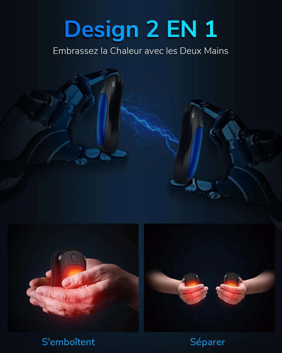 Chauffe Main Rechargeable, Lot de 2 Chaufferette Main Reutilisable avec 20 Heures de Chauffage Longue Durée, USB Chauffe-Main Electrique avec 3 Niveaux de Chauffe pour Poches et Gants en Hiver Froid