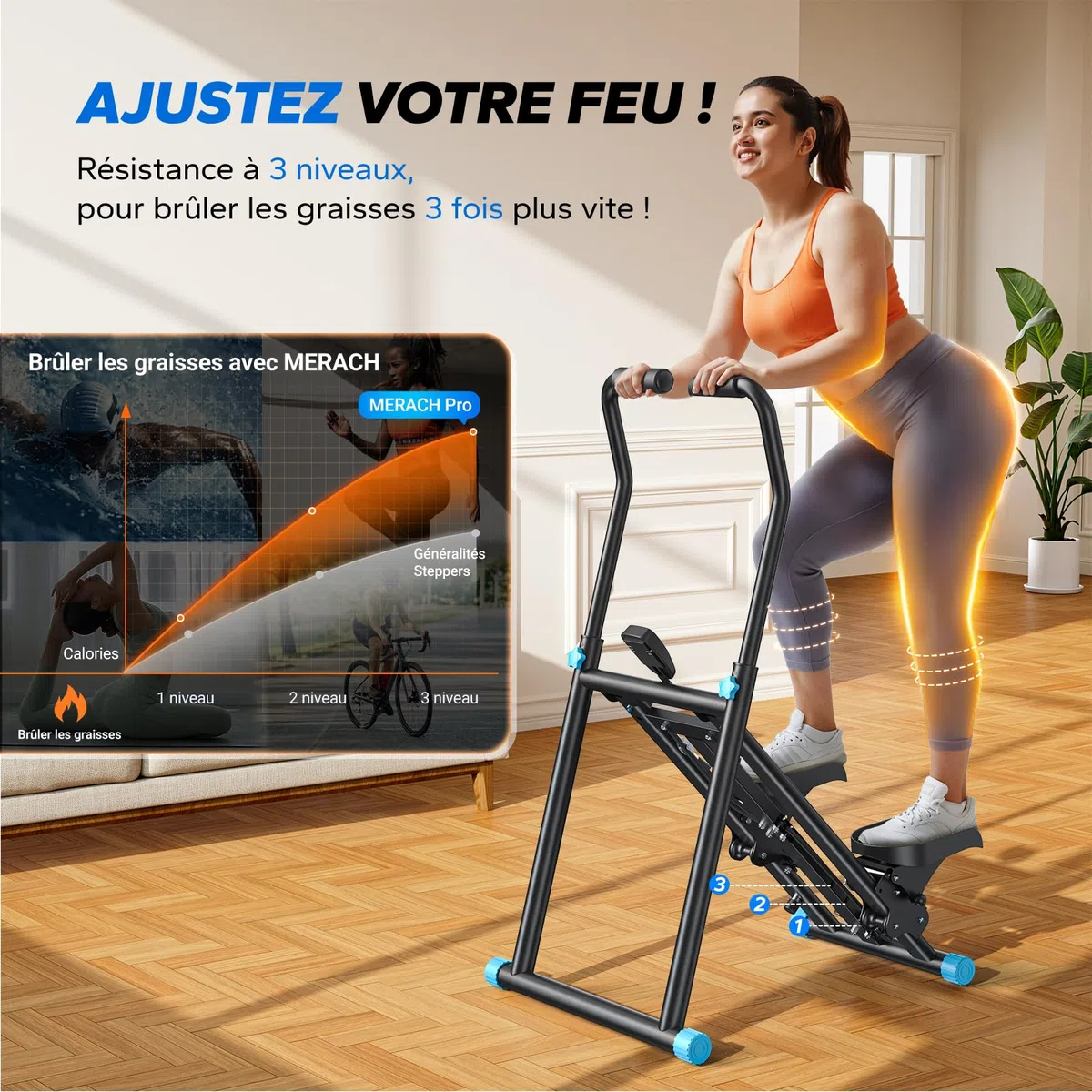 MERACH Stepper Escalier, Stair Stepper Pro,Stepper Fitness Appartement pour la Maison avec résistance réglable en 3 étapes,Folding Cardio Vertical Sport Climber avec Guidon réglable pour Büro