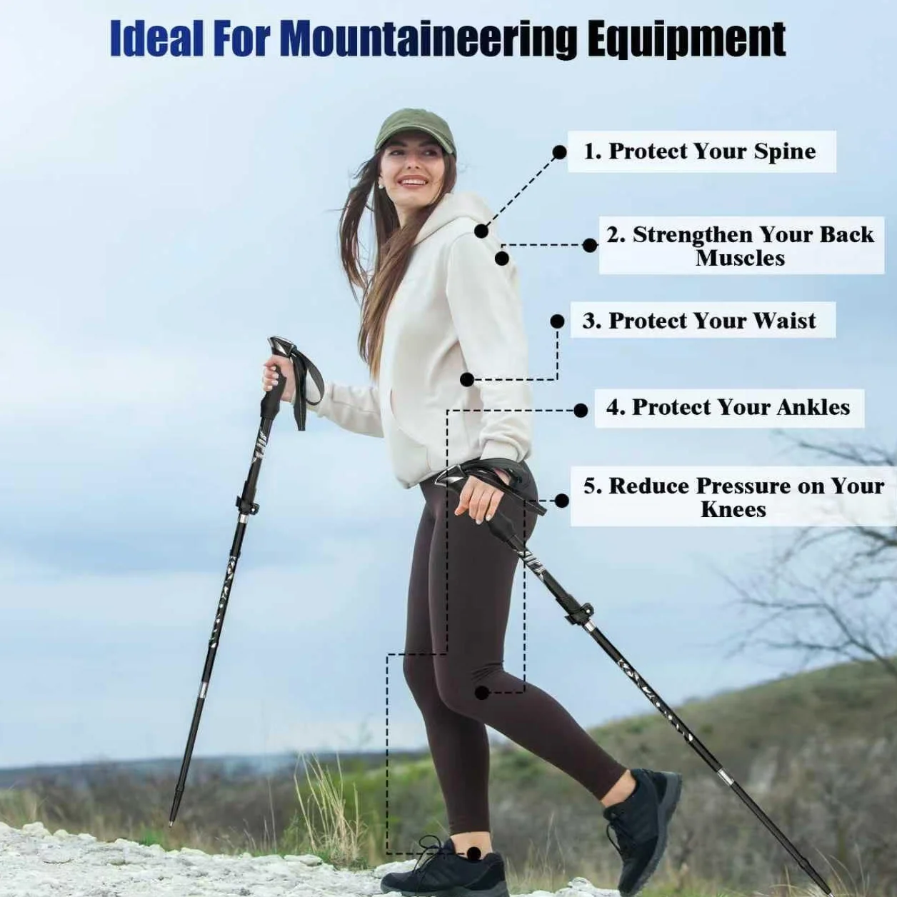 2 Pièces Baton de Marche Pliable, Bâtons de Randonnée en Alliage D'aluminium, Réglables 110-130cm, Baton de Marche Nordique avec 4 Paires de Tampons en Caoutchouc, pour Alpinisme, Trekking