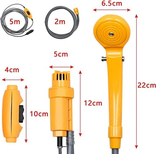 LARS360 Kit de douche de camping – Utilisation extérieure et intérieure – Douche de camping – Tuyau de douche de 2 m avec pompe pour jardin