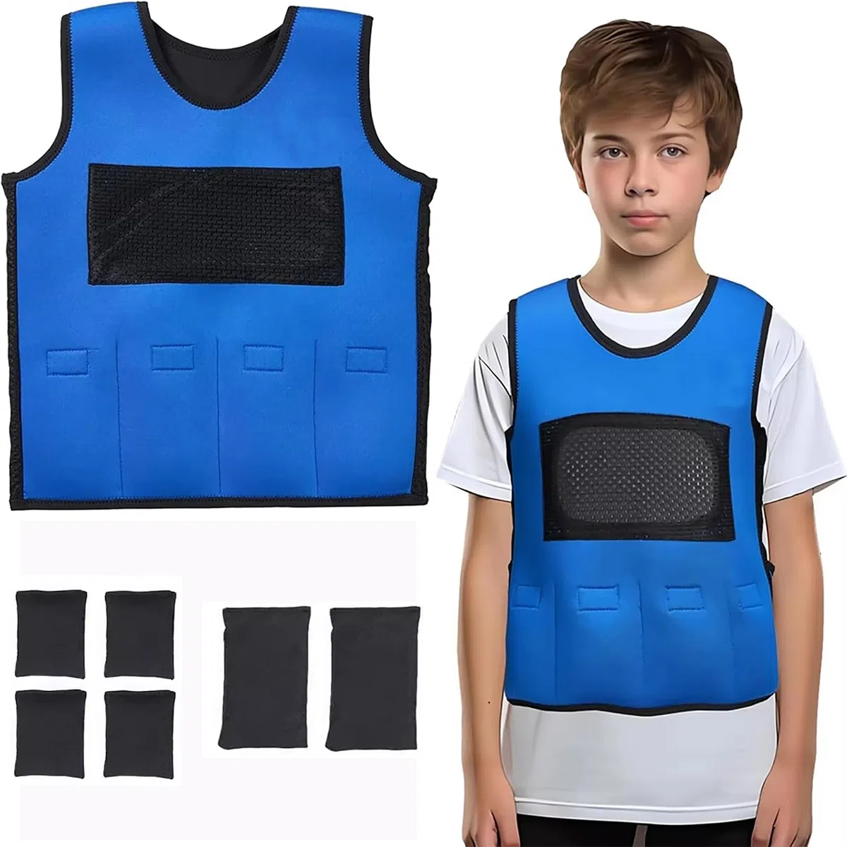 NEWFUN Gilet Lesté pour Enfants, Gilet de Poids pour Autisme ABR Hyperstimulation, ADHD, Troubles SPD SI, Poids Amovible