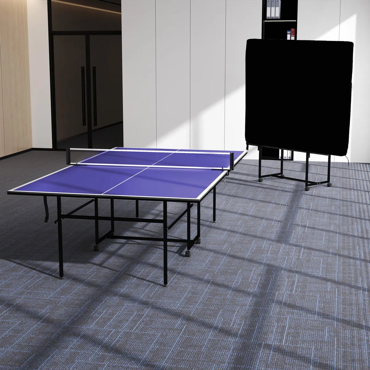 SPORTNOW Table de Tennis de Table ping-Pong Pliable + Housse de Protection - 4 roulettes, Fermeture éclair, Anti-UV et imperméable, pour l'intérieur et l'extérieur - Bleu et Noir