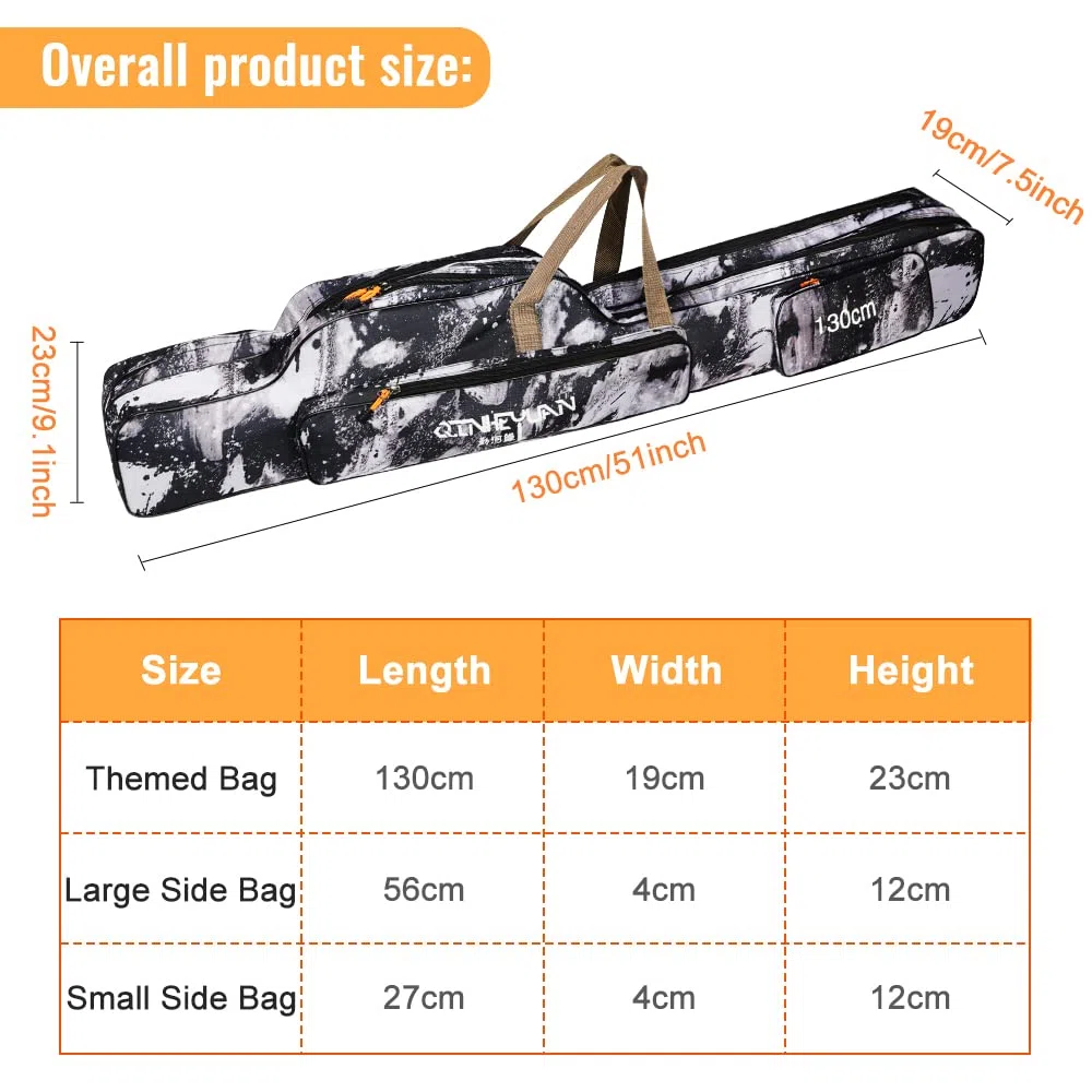 Sac de Canne À Pêche 130cm Canne À Pêche Sac Couche Double Portable Pliable de Pêche Pôle Tackle Housse de Protection Cas de Stockage Sac (Gris, 130cm), (es-uk-0214)