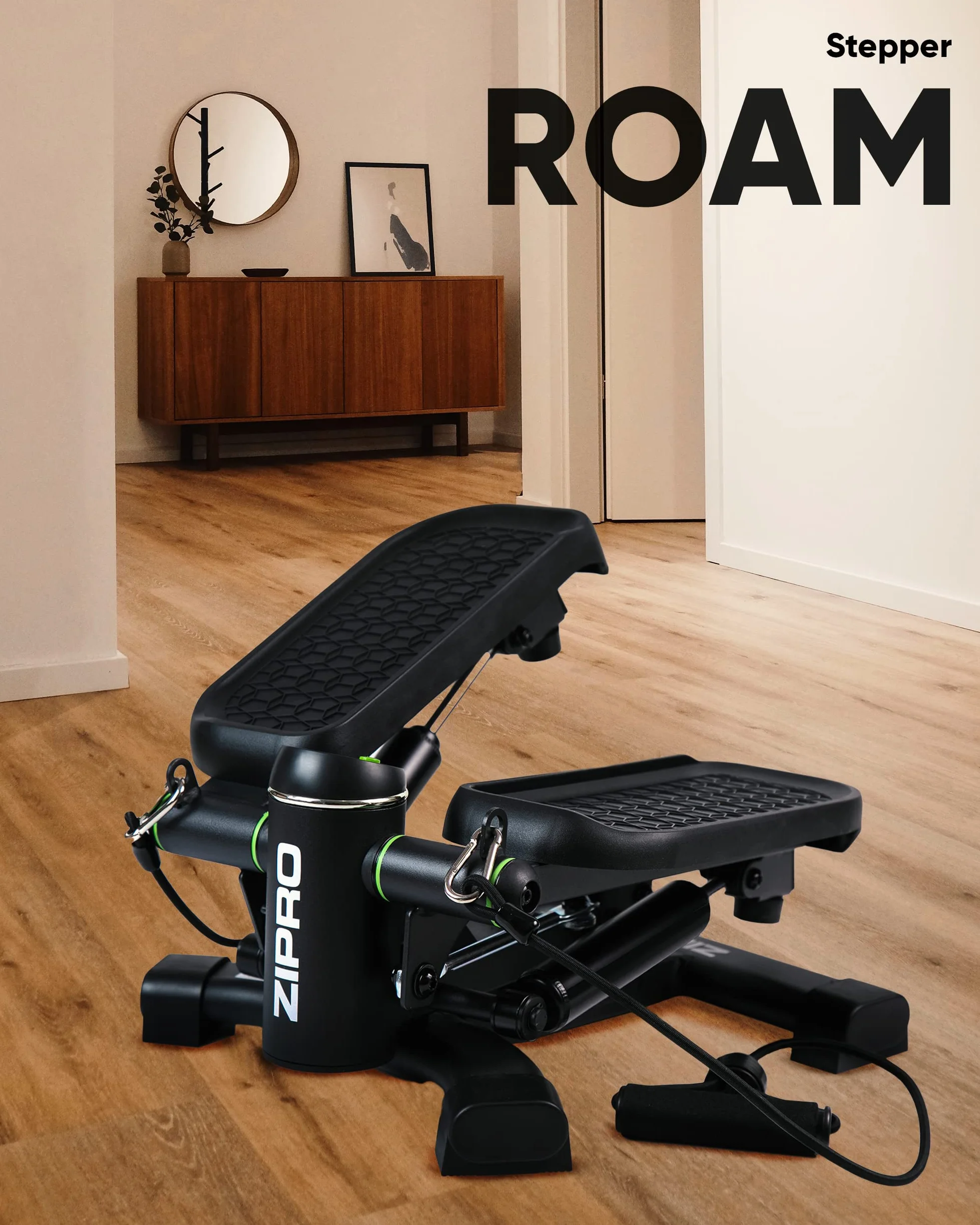 ZIPRO Roam Stepper Mini Appareil de Fitness INCL. Ordinateur d'entraînement LCD avec de Nombreuses Fonctions Entraînement de Fitness pour la Maison Vélo d'appartement, Noir