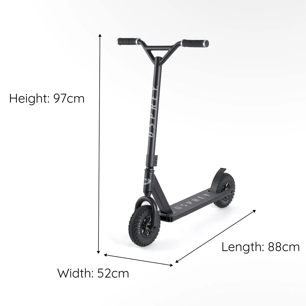 Osprey Dirt La Trottinette Tout-Terrain et Descente Adulte/Ados - Avec Plateau Aluminium Épais, Guidon BMX Acier Chromoly, Pneus 200 mm Crampons Caoutchouc Profonds, Frein acier Inox - en 5x Couleurs