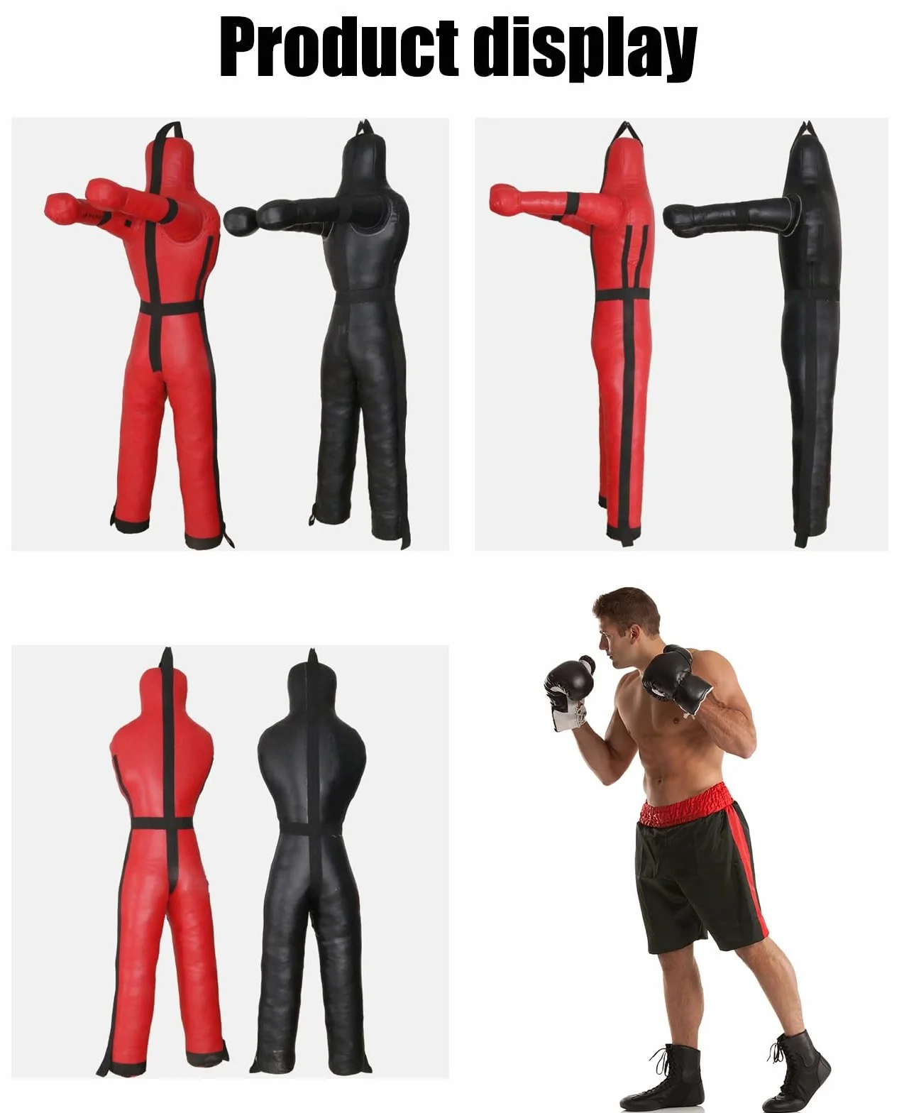 Suspendu Mannequin de lutte, Judo Grappling Sac de frappe, entraînement de frappe, MMA Position debout Dummy Lutte Arts Martiaux Boxe Karaté Entraînement, non rempli ( Color : B Black , Size : 185cm )