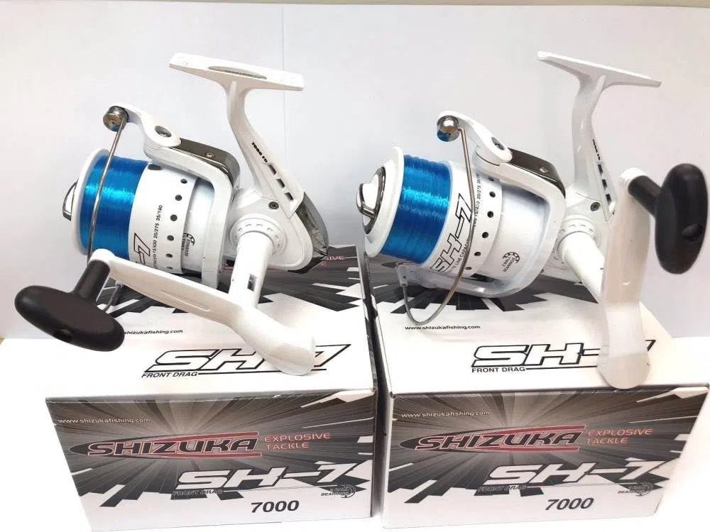 Shizuka SK7 70 SEA Lot de 2 grands moulinets pour pêche à la plage Blanc
