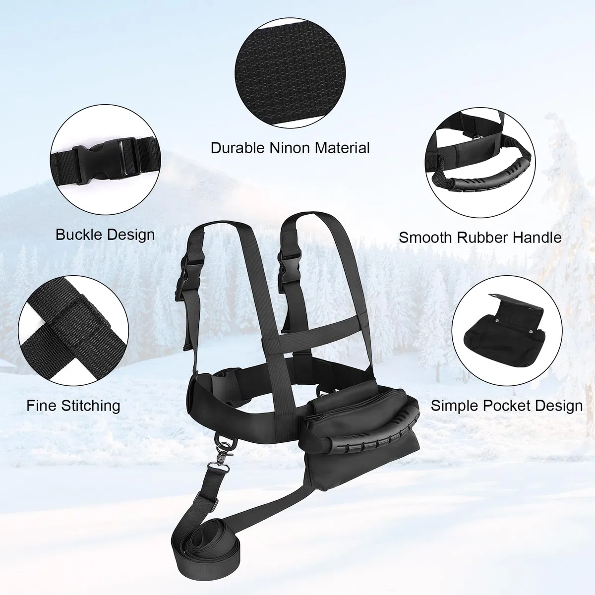 Sangle de ski pour enfant - Aide au transport - Avec laisse amovible et sac réglable - Sangle d'épaule de ski - Accessoire de ski pour débutants