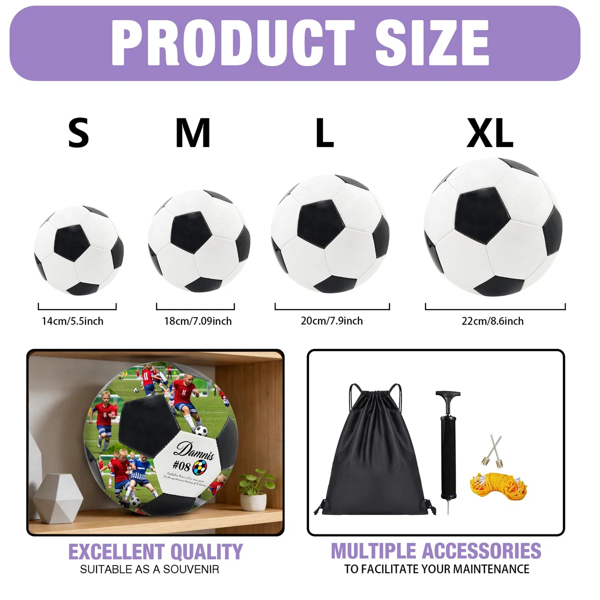 Ballon de Foot Personnalisé avec Photo - Ballon de Match sur Mesure Nom, Souvenir de Jeu, Cadeau Parfait pour Fils Fille Copain Père Entraîneur, Supporters de Foot, Anniversaire Diplôme S-XL