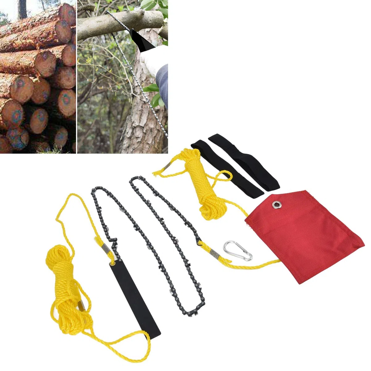 Scie à Corde à Main de 48 Pouces à Portée élevée, Scie à Chaîne à Main avec 63 Lames de Dents, Tronçonneuse de Poche Pliante en Acier au Manganèse pour le Camping, le Jardinage, L'élagage, L'équipemen