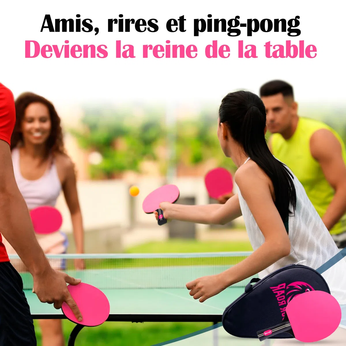 Raquette de ping pong rose avec 7 couches