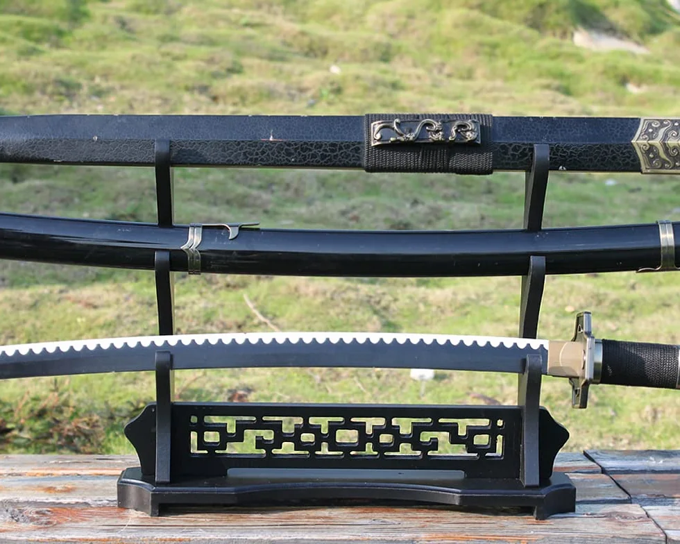 WANLIAN Support D'épée à Trois Niveaux, Support D'épée de Bureau Samurai Sword Katana Gladiator Base D'assemblage D'épée Pour l'affichage, Noir