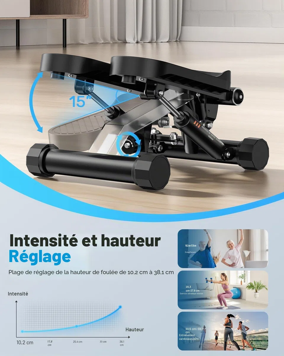 Sportsroyals Stepper d'escalier pour Exercices - Torsadé avec Bandes de résistance et capacité de Poids de 150 kg