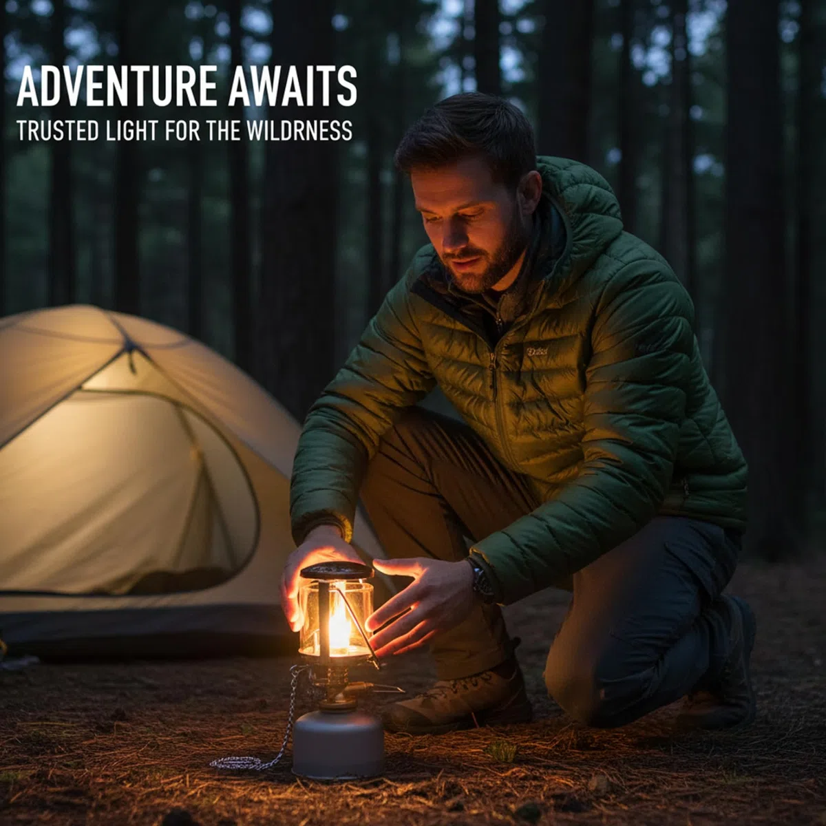 Lanterne de Camping compacte à gaz en métal, avec verre résistant à la chaleur, lampe bougie Portable pour la randonnée, sans bouteille de gaz, 1 pièce