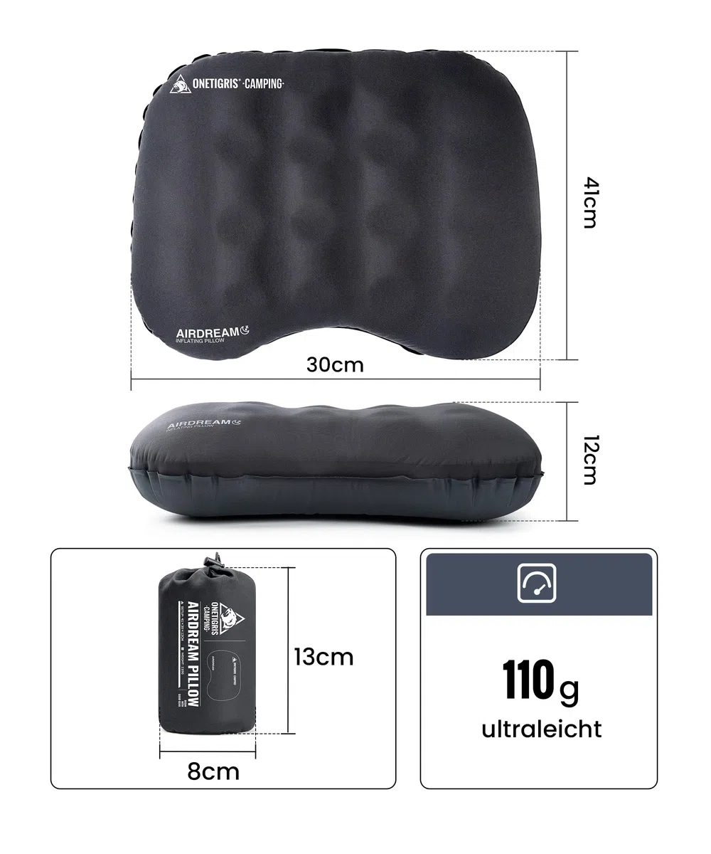 OneTigris Airdream Coussin gonflable d'extérieur, coussin de camping, ultra léger, petit coussin d'air pour randonnée, voyage et voiture
