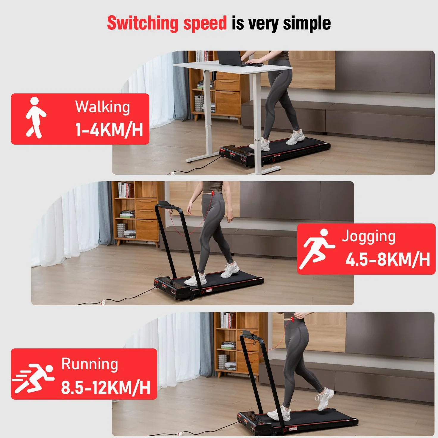 CITYSPORTS Tapis de Course avec Inclinaison Tapis Roulant Pliant 12 KM/H, 4 in 1 Tapis de Marche avec écran LED et Panneau Quick Button, Aucune Installation requise