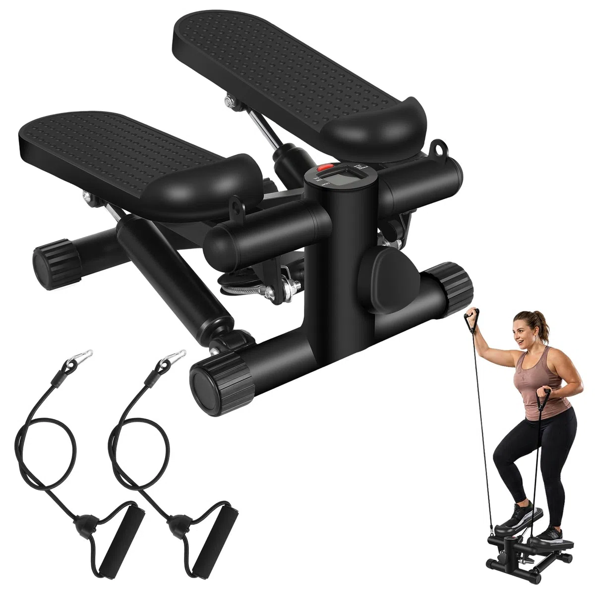 himaly Mini Stepper pour la Maison, Stepper Fitness pour Escaliers 100kg, Stair Stepper avec Bandes de Résistance, Appartement Stepper pour Les Jambes, Les Bras et Les Fessiers