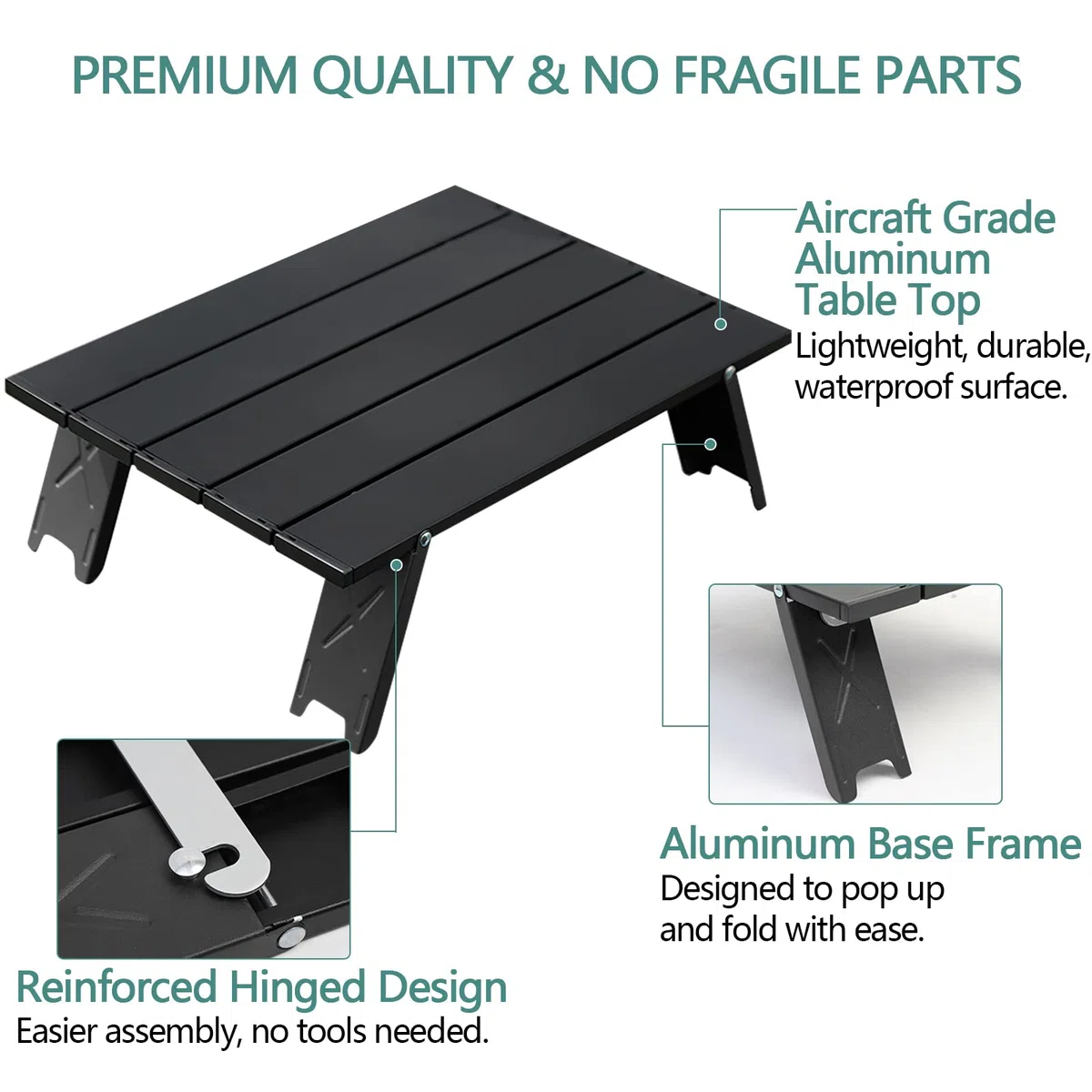 Table Pliante de Camping, Table en Aluminium Mini Pliable Portable Légère avec Sac de Transport, Petite Table d'Appoint Enroulable Pratique pour Barbecue Pique-Nique Plage Voyage (Noir)