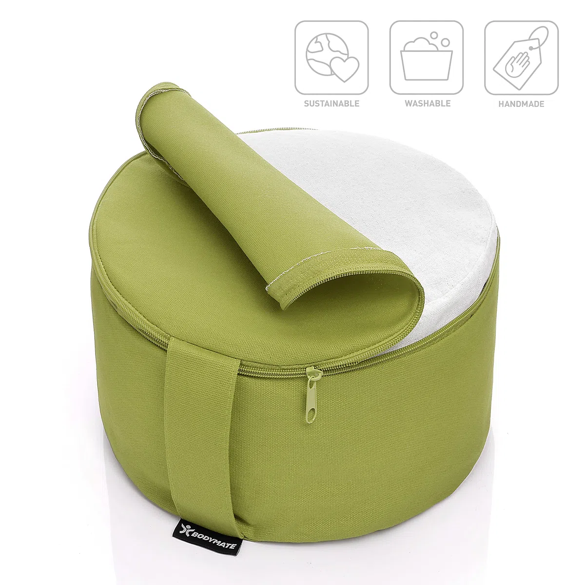 BODYMATE Coussin de méditation & Yoga (zafu) H16cm Ø31cm - Rembourrage en Coques de Sarrasin, Housse en Coton Lavable en Machine - Divers Coloris
