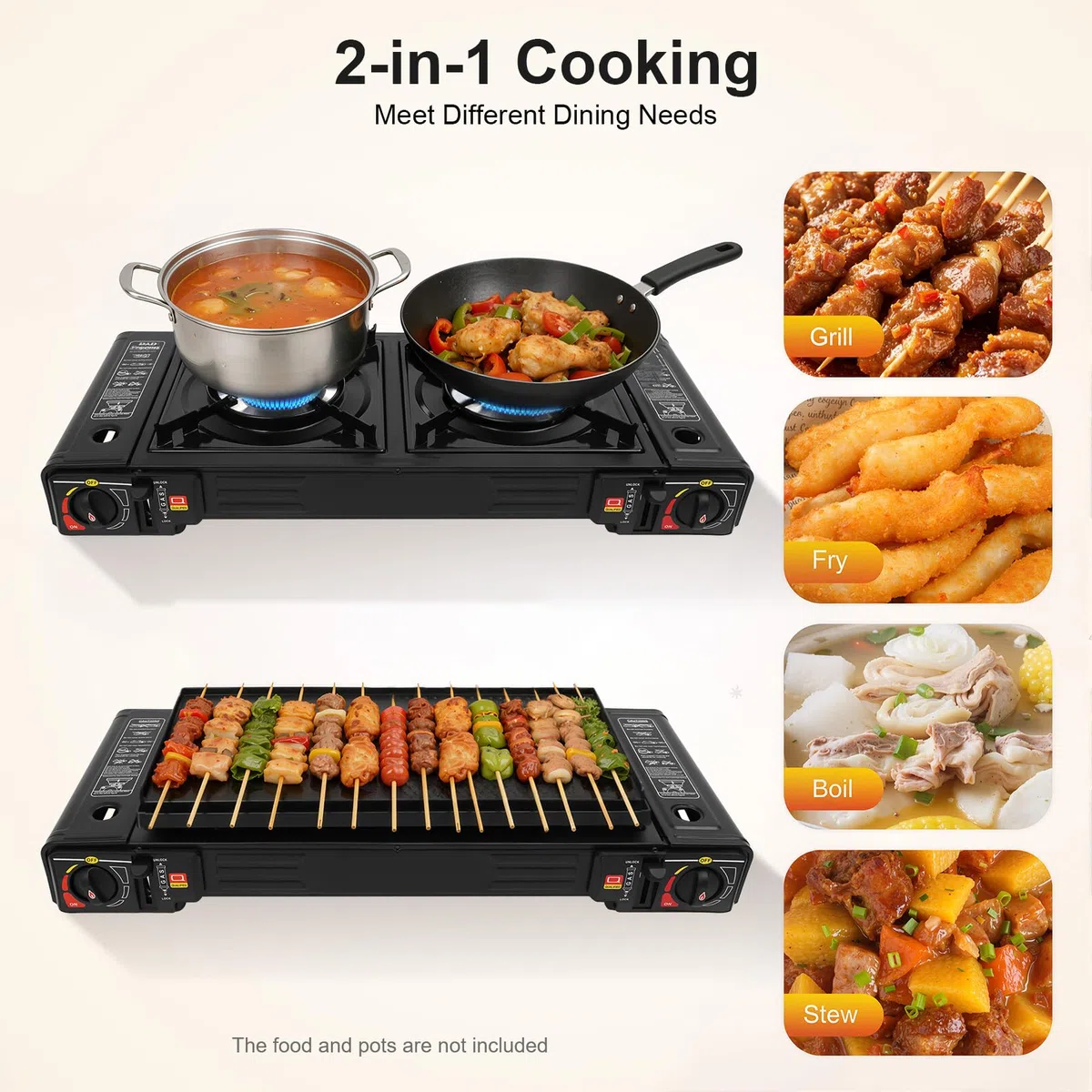 Réchaud Gaz 2 Feux Camping Gaz Portable Réchaud Camping Barbecue Gaz Camping 2500W Plaque Gaz 2 Feux Allumage Piézo Valve Surpression（64 x 27,8 x 8 cm）