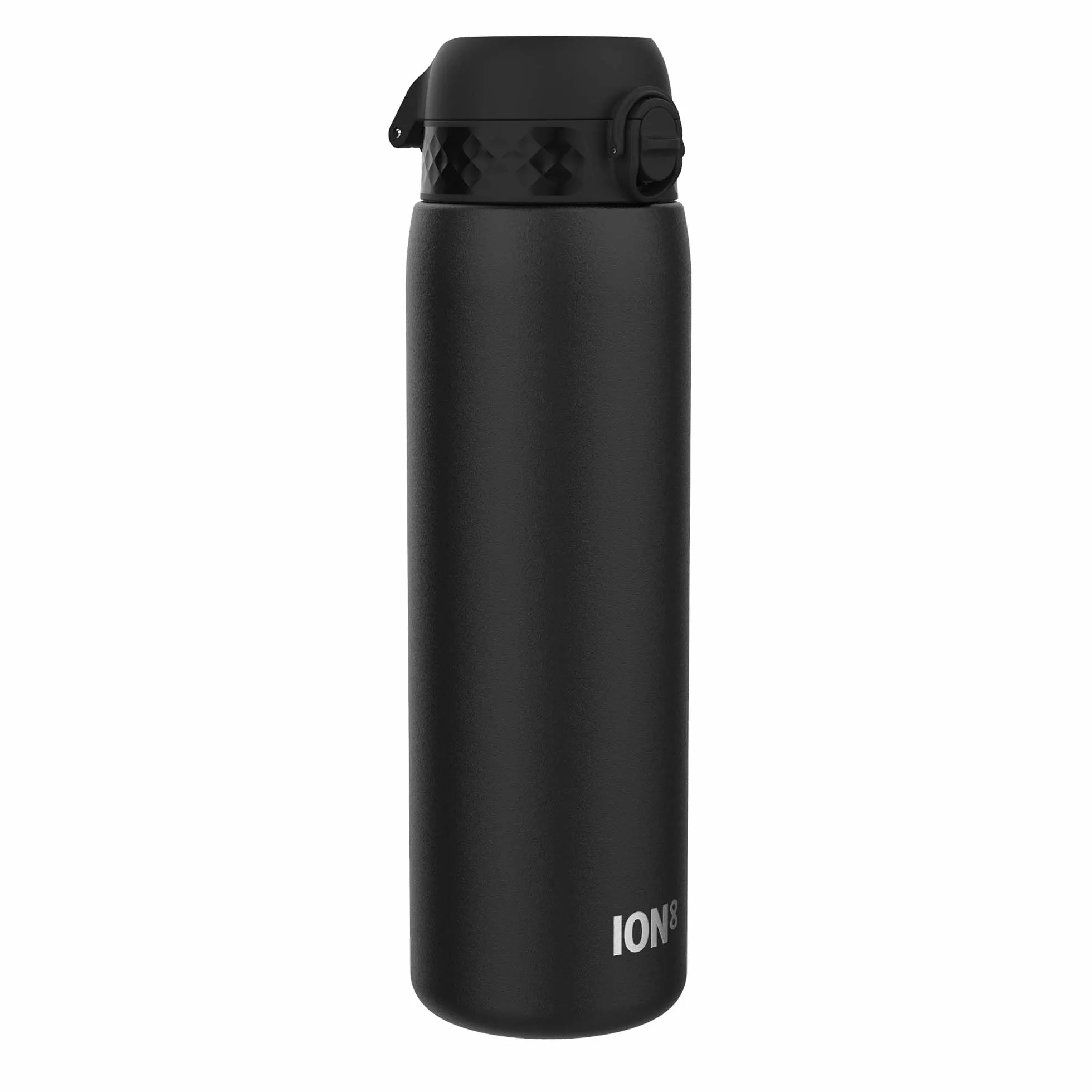 Ion8 Gourde Inox Léger 1 Litre, Non Isolé, Anti-Fuite, Facile à Ouvrir, Verrouillage Sécurisé, Lavable au Lave-Vaisselle, Poignée de Transport, Acier Inoxydable, 1200ml, Noir