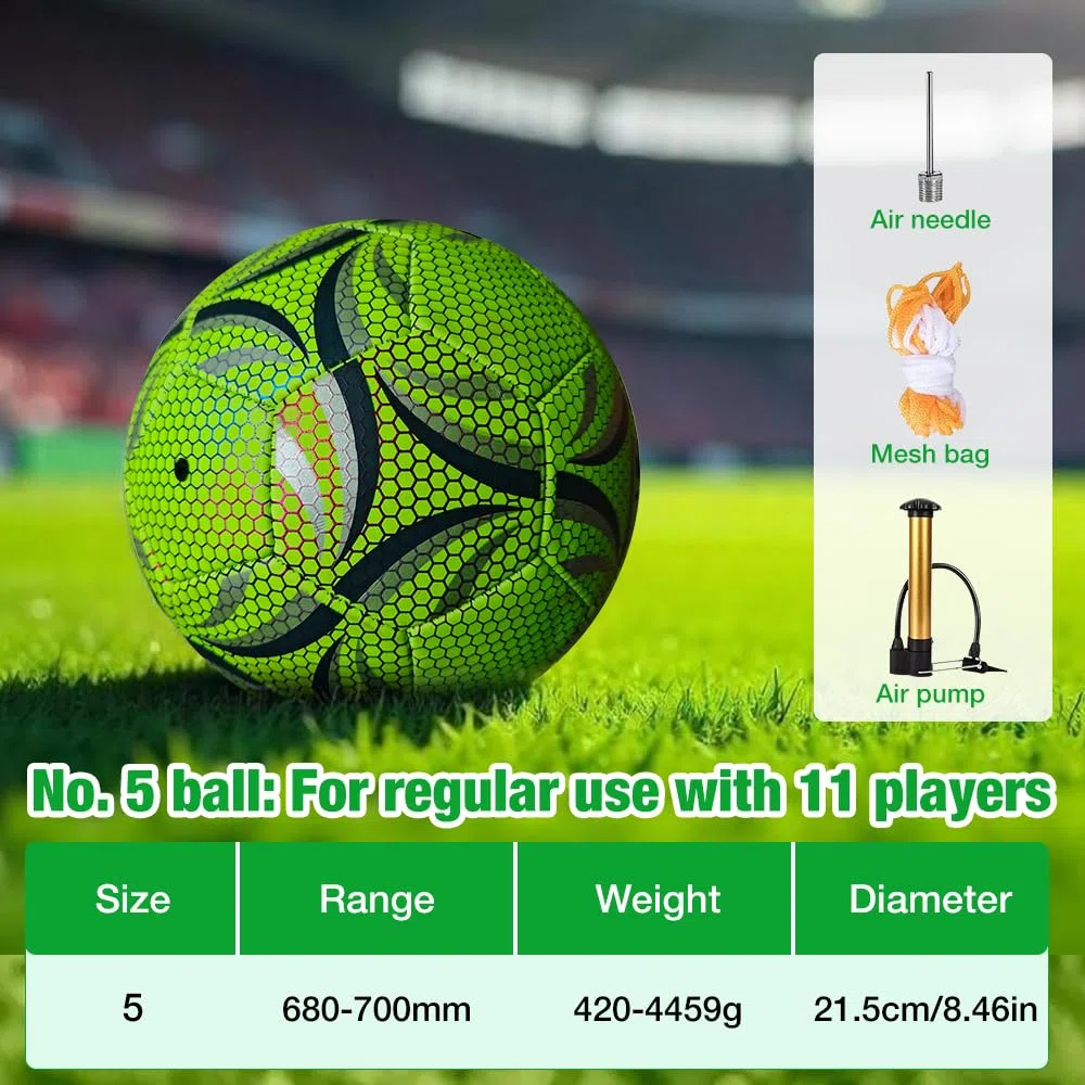 Ballon de Football en Fluorescence, Ballon De Foot Taille 5 pour Enfant et Adultes, Ballon de Football Lumineux avec Pompe, pour entraînement de Football, Jeux de Nuit, intérieur et extérieur