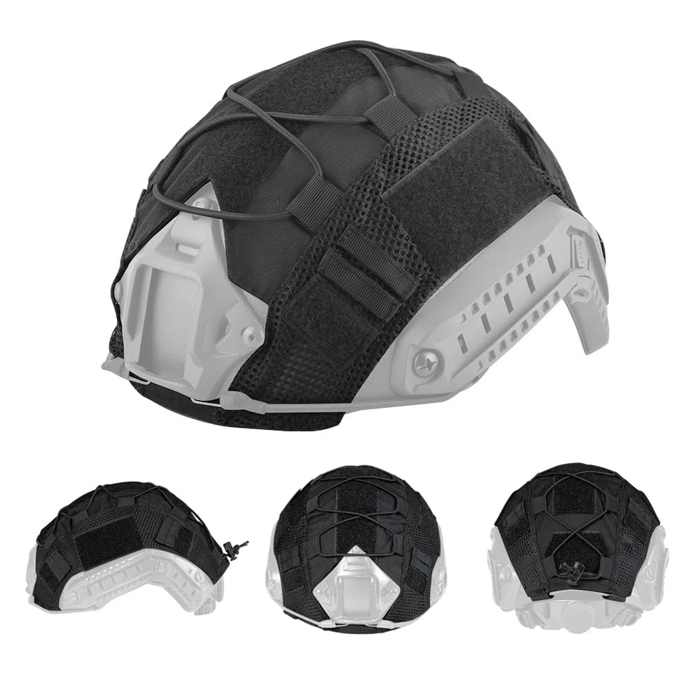 ATAIRSOFT Housse de casque tactique Airsoft Paintball Militaire Chasse Tissu en nylon pour casque rapide BJ/PJ/MH (BK)