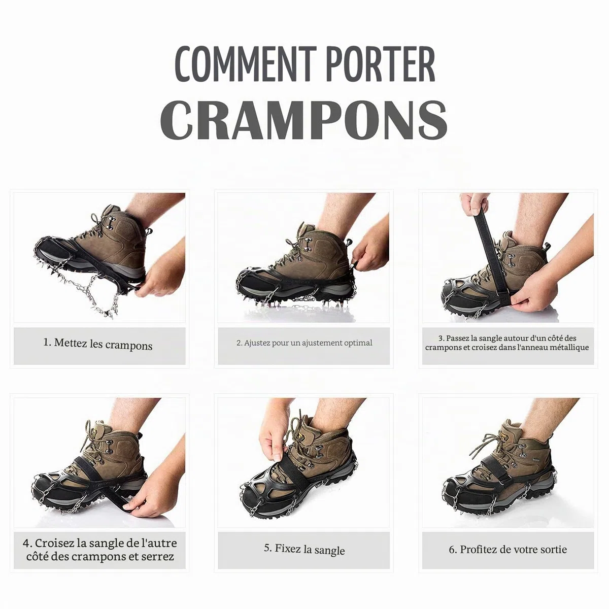Crampons Neige Antidérapants pour Glace, Grips de Traction avec 19 Pointes en Acier Inoxydable pour Chaussures et Bottes, Hommes et Femmes, Sécurisés pour Randonnée, Pêche, Marche et Alpinisme