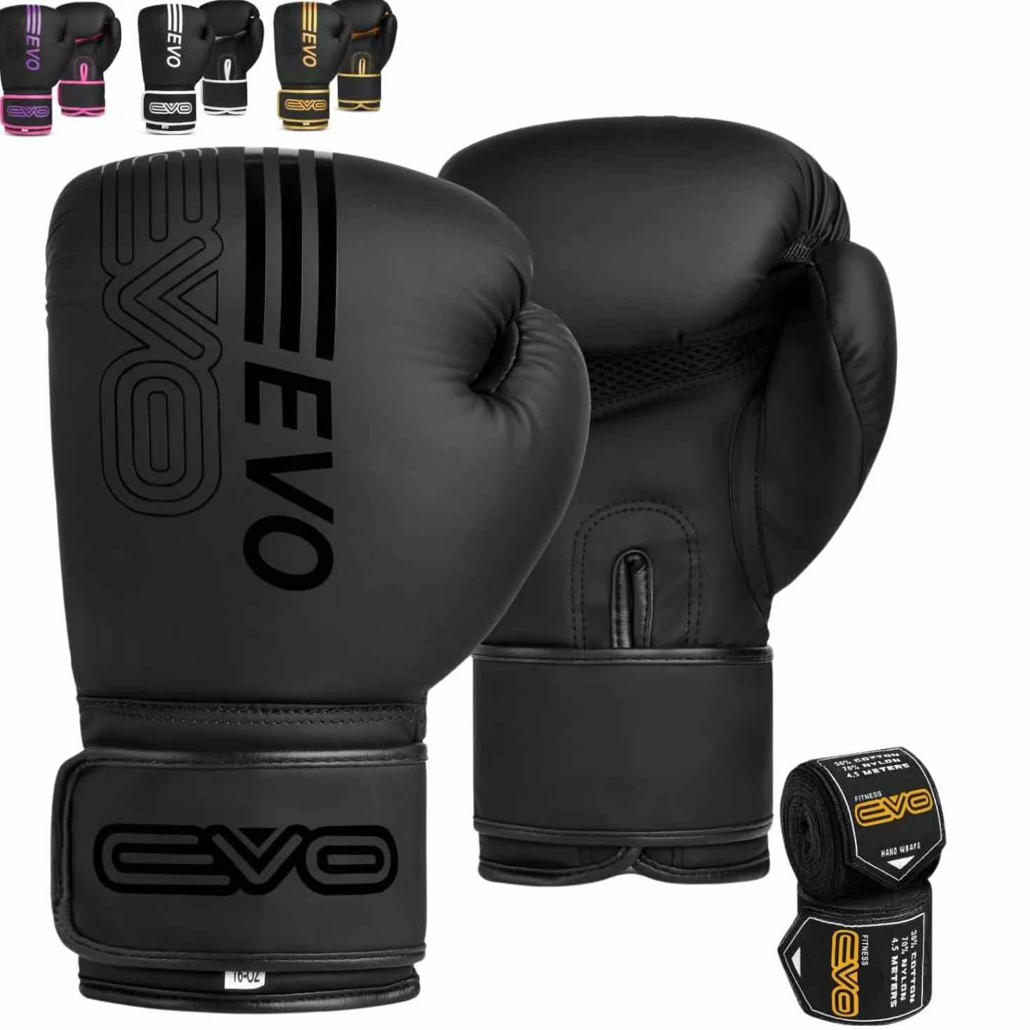 EVO Fitness Gants De Boxe Homme Femme MMA Muay Thai Arts Martiaux Kick Boxing Sparring Training Fighting Boxe Sac De Frappe Gants Roses avec Bandages pour Les Mains Anglaise