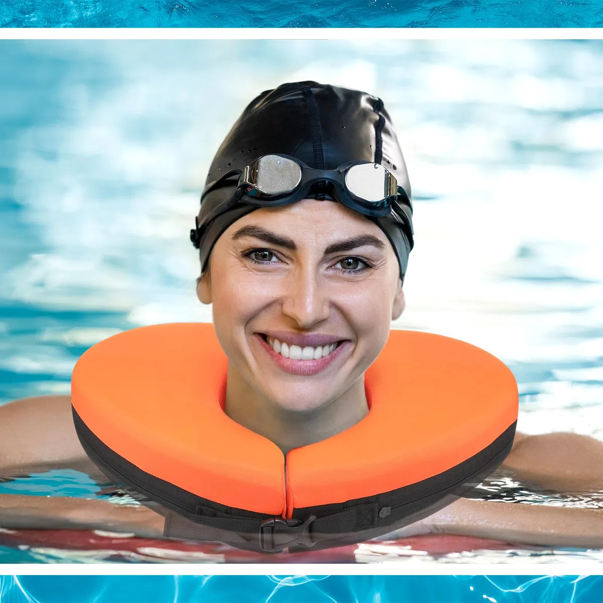 Geelin Collier de natation flottant pour soutien de la tête et du cou, rempli de particules de plastique mousse (non gonflable), dispositifs de flottaison pour adultes, s'adapte à la plupart des