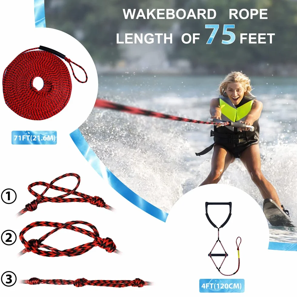 Corde de Ski Nautique Flottante à 2 Sections et Poignée Combinée 23 m / 75 Pieds